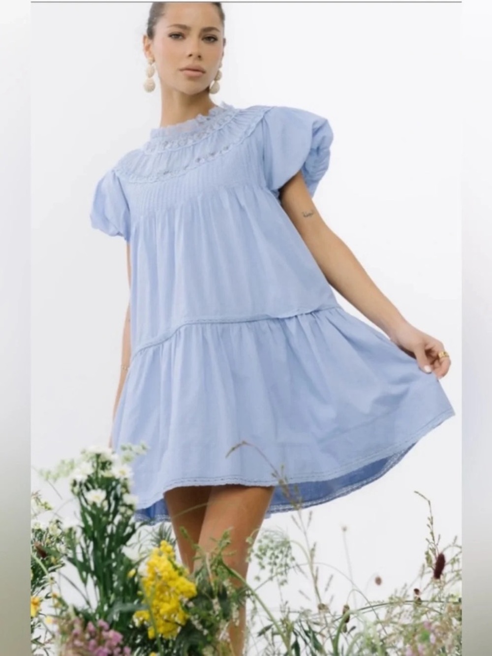 Bohme Toby Pleated Baby Doll Dress Blue Size S